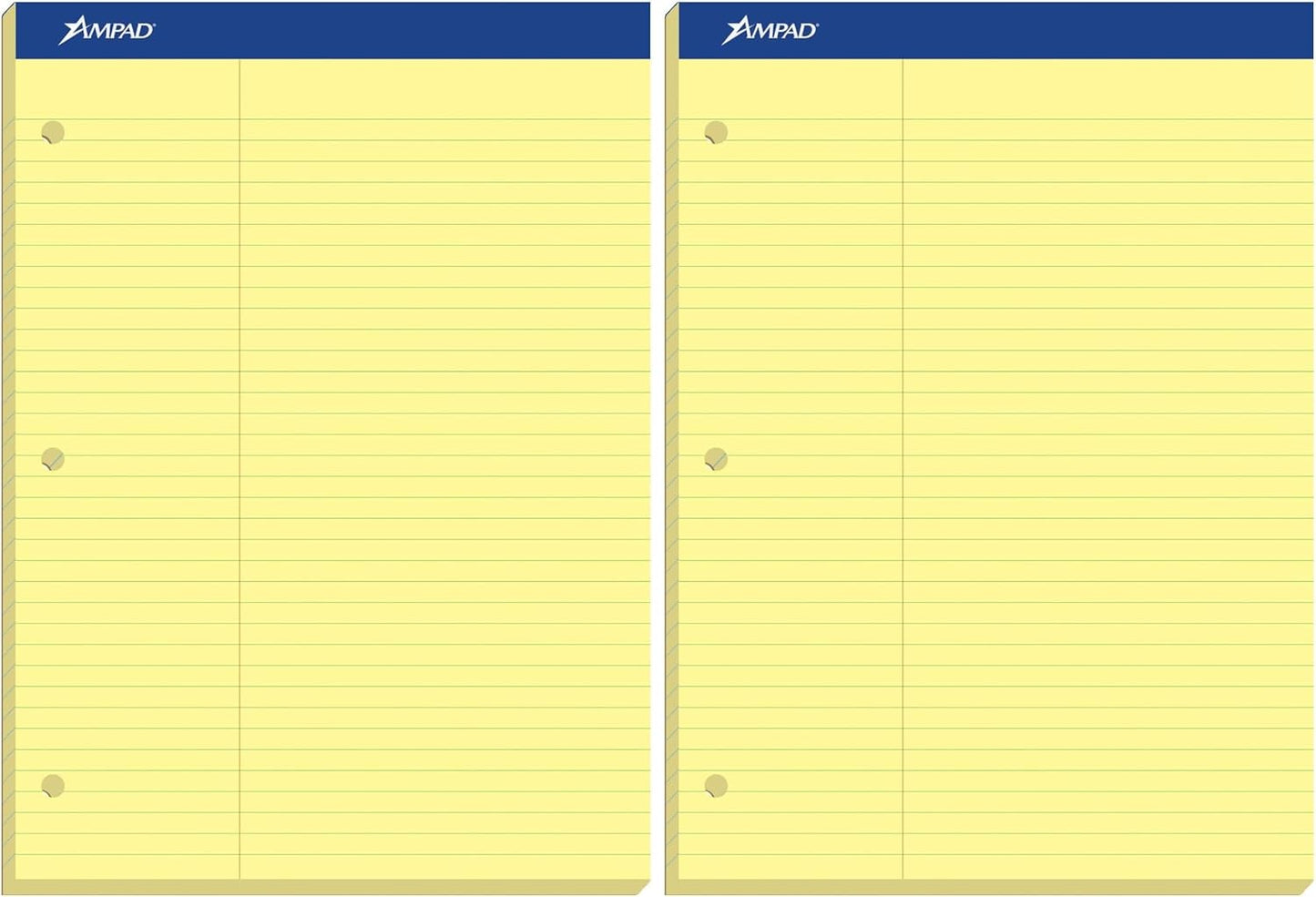 Ampad Double-Sheet Writing Pad, 8-1/2" x 11-3/4", Law Rule, Canary Paper, 3-Hole Punched, 100 Sheets (20-245)