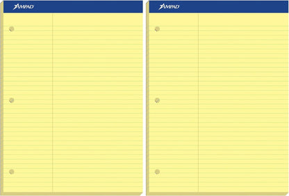 Ampad Double-Sheet Writing Pad, 8-1/2" x 11-3/4", Law Rule, Canary Paper, 3-Hole Punched, 100 Sheets (20-245)