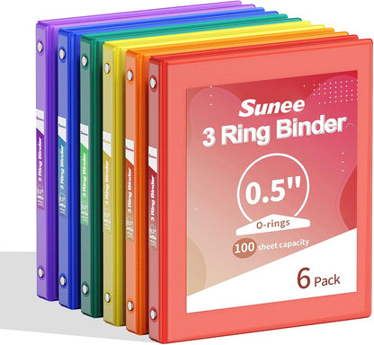 SUNEE 1 Inch Binders 3 Ring 6 Pack, Clear View Three Ring Binders PVC-Free (Fit 8.5x11 Inches) for School Binder or Office Binder Supplies, Classic 6 Colors