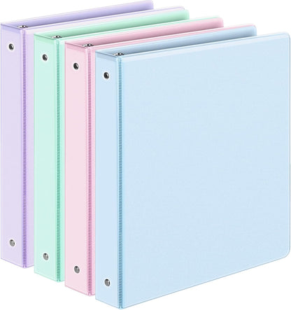 6 Pack Extra Durable 3 Ring Binders 1 inch, Sooez 1” Three Round Ring Binders with Pockets, Cute Customizable Clear View Cover for 8.5 x 11 Letter Size Papers, Pastels School Office Supplies for Girl
