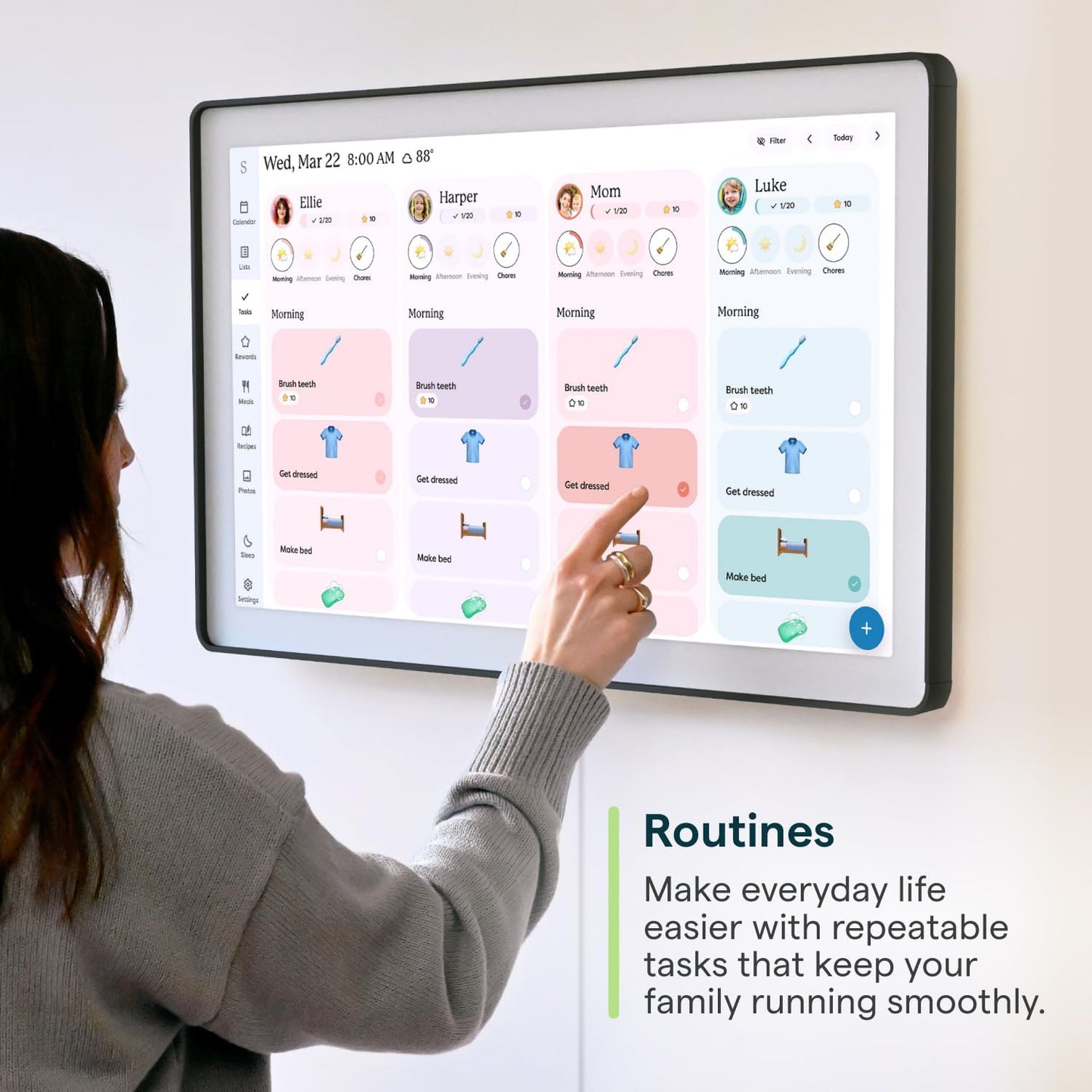 Skylight Calendar Max: 27-Inch Smart Digital Calendar & Chore Chart, Family Organizer with Interactive Touchscreen Display – Wall Mountable in Portrait or Landscape, Classic White Frame