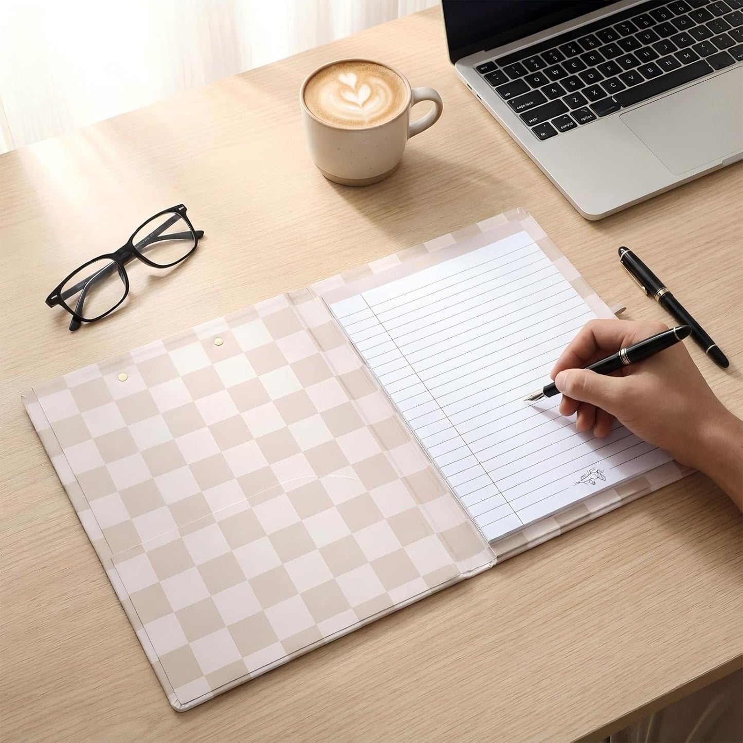 Affrolling Checkered Clipboard Padfolio with Refillable Lined Notepad and Interior Storage Pocket, Portfolio Folder Organizer Legal Pad Holder for Work Business Office(Brown)