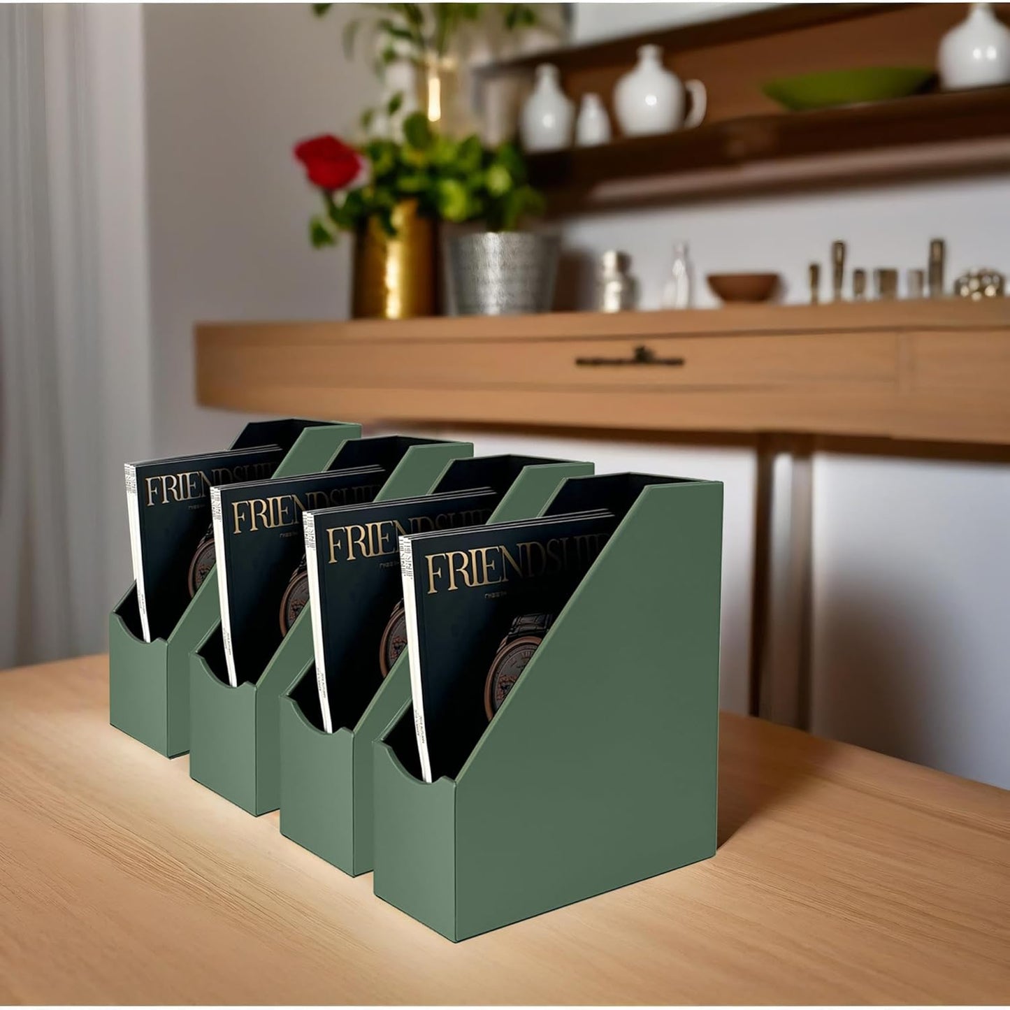 UnionBasic Magazine File Holder, Leatherette Desktop Document Organizer, Home Office Paper Holder File Storage Literature Sorter, Grey