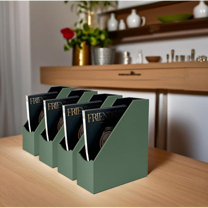 UnionBasic Magazine File Holder, Leatherette Desktop Document Organizer, Home Office Paper Holder File Storage Literature Sorter, Grey