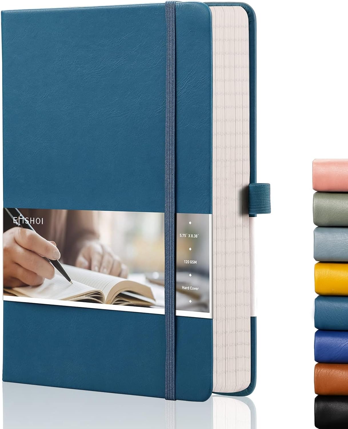 EMSHOI Graph Paper Notebook - 256 Pages A5 Graph Notebook/Journal, Hard Cover, 120gsm Thick Paper, Smooth PU Leather, Inner Pocket, 5.75'' × 8.38''-Black