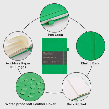 &And Per Se Lined Journal Notebook, 160 Pages, A5 5.7 x 8 inches College Ruled Thick Paper Notebook Journals for Writing, Hardcover Notebooks for Women Men Office School (1 Pack, Green) - Colors B