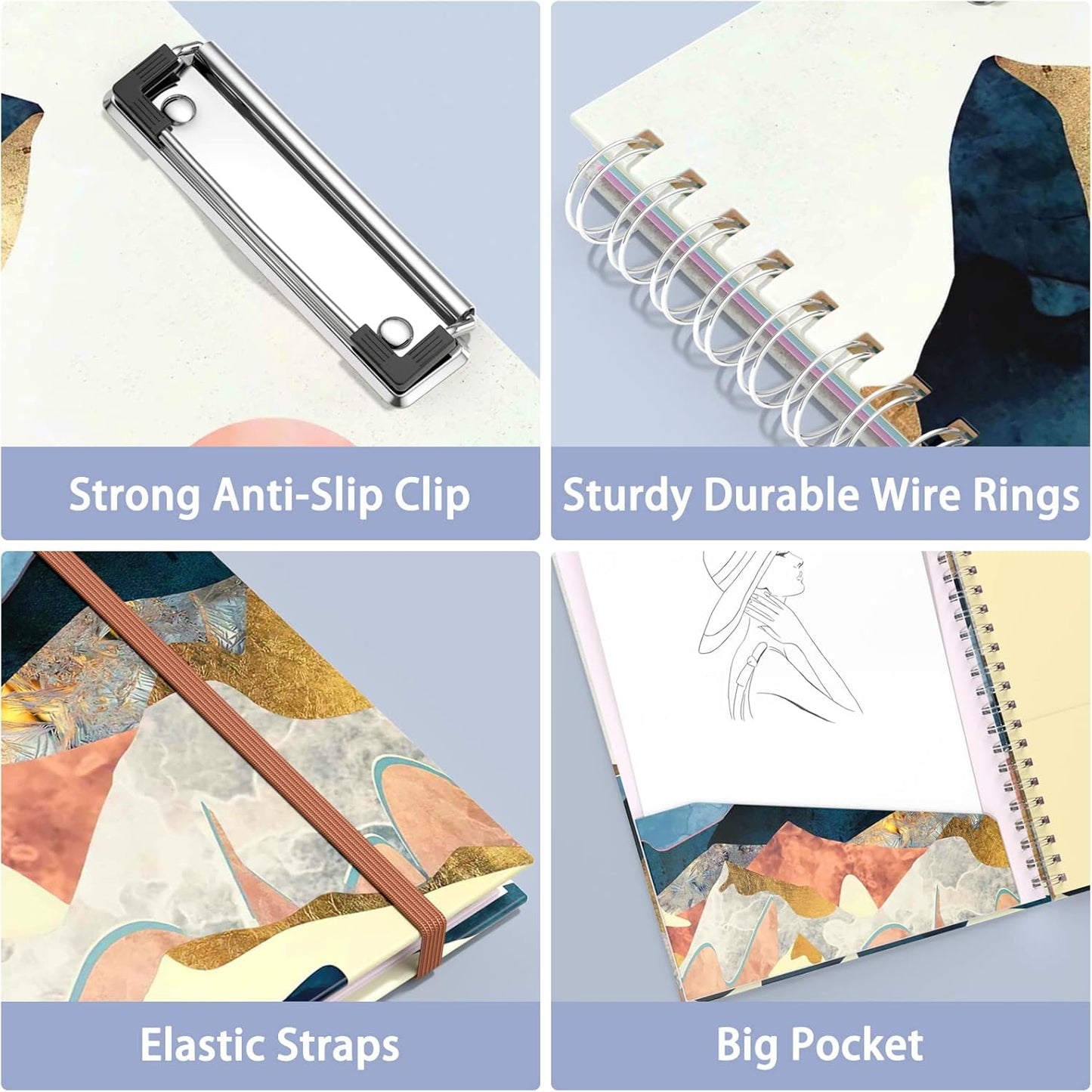 Rimilak Spiral Clipboards Folio with Refillable Lined Notepad, 14.5 x 9.8 In, Hardcover Cover with 5 Interior Pockets, Elastic Band and Pen Loop Series. Cute Stylish Clipfolio, Daisy Flower