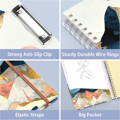 Rimilak Spiral Clipboards Folio with Refillable Lined Notepad, 14.5 x 9.8 In, Hardcover Cover with 5 Interior Pockets, Elastic Band and Pen Loop Series. Cute Stylish Clipfolio, Daisy Flower