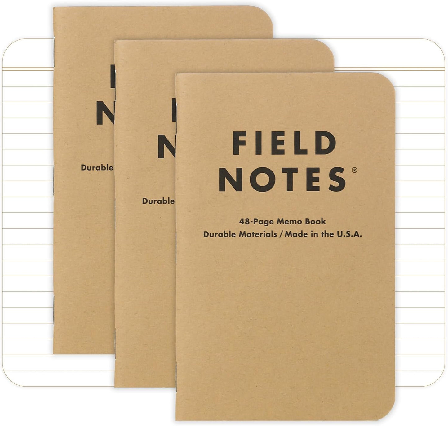 Field Notes: Original Kraft 3-Pack - Mixed Paper (1 Graph/Grid, 1 Ruled/Lined, 1 Plain/Blank) Memo Books - 48 Page Pocket Notebooks - 3.5" x 5.5"