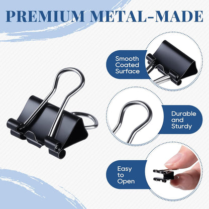 208 PCS Binder Clips Paper Clamps Assorted Sizes, Metal Paper Binder Clip, Black Binding Paperwork Clamp Bulk, School Teachers Office Supplies