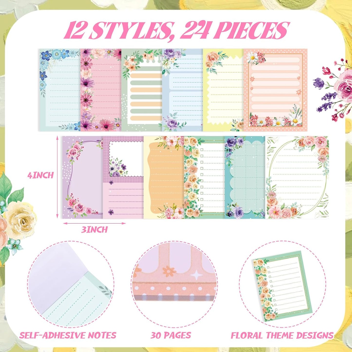 Gilprop 24 Pack Cat Sticky Notes Gift 3x4 Inch Cute Self Stick Notepads Adhesive Cartoon Cat Memo Pad Fun Kawaii Animal Sticky Notes for Teacher Women Valentines Office Home Christmas Pet Lover Gift