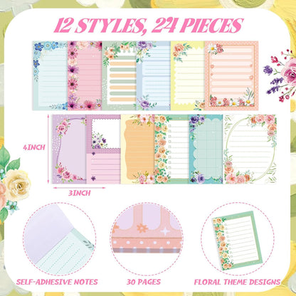 Gilprop 24 Pack Cat Sticky Notes Gift 3x4 Inch Cute Self Stick Notepads Adhesive Cartoon Cat Memo Pad Fun Kawaii Animal Sticky Notes for Teacher Women Valentines Office Home Christmas Pet Lover Gift