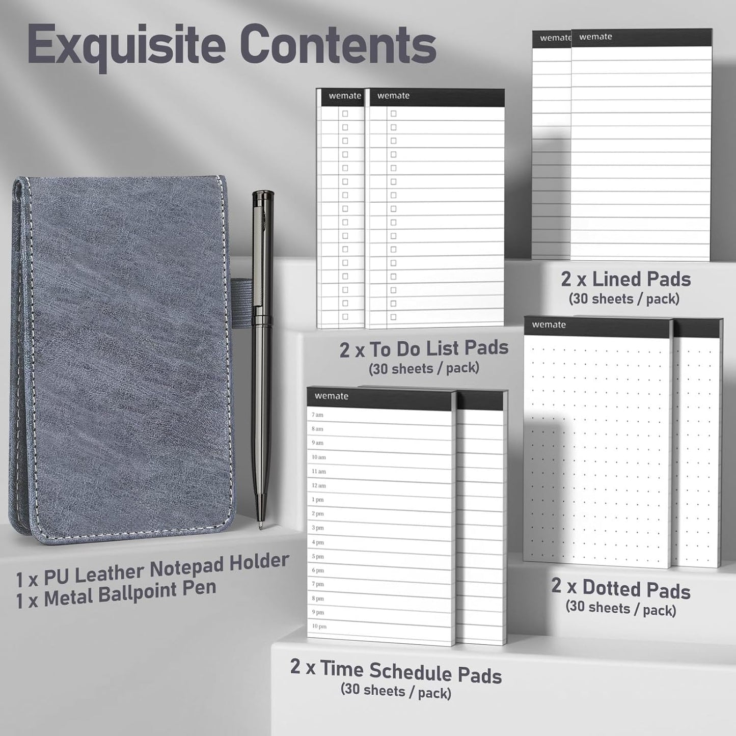 WEMATE 10 Pieces Small Notepad Holder Set Pocket Notebook - Included Mini Pocket Notepad Holder Set with 8 Memo Book Refills and Metal Pen for Meetings, Daily Records, and Notes 3 x 5 Inch (Black)