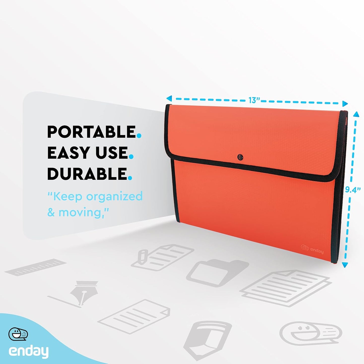 Square Flap Document Holder Blue, Expanding File Folder, A4 Letter Size Reusable Filling Envelopes, Snap Closure Wallet File Pouch Also Available in Pink, Purple, Green, Red, Grey, 1 Pc– By Enday