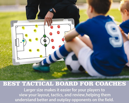 Magnetic Soccer Coaching Board, Double-Sided Dry Erase Tactics Board with Player Markers, Pen and Eraser, Portable Clipboard for Coaches, Coach Training Equipment Coach Gift (White Board)