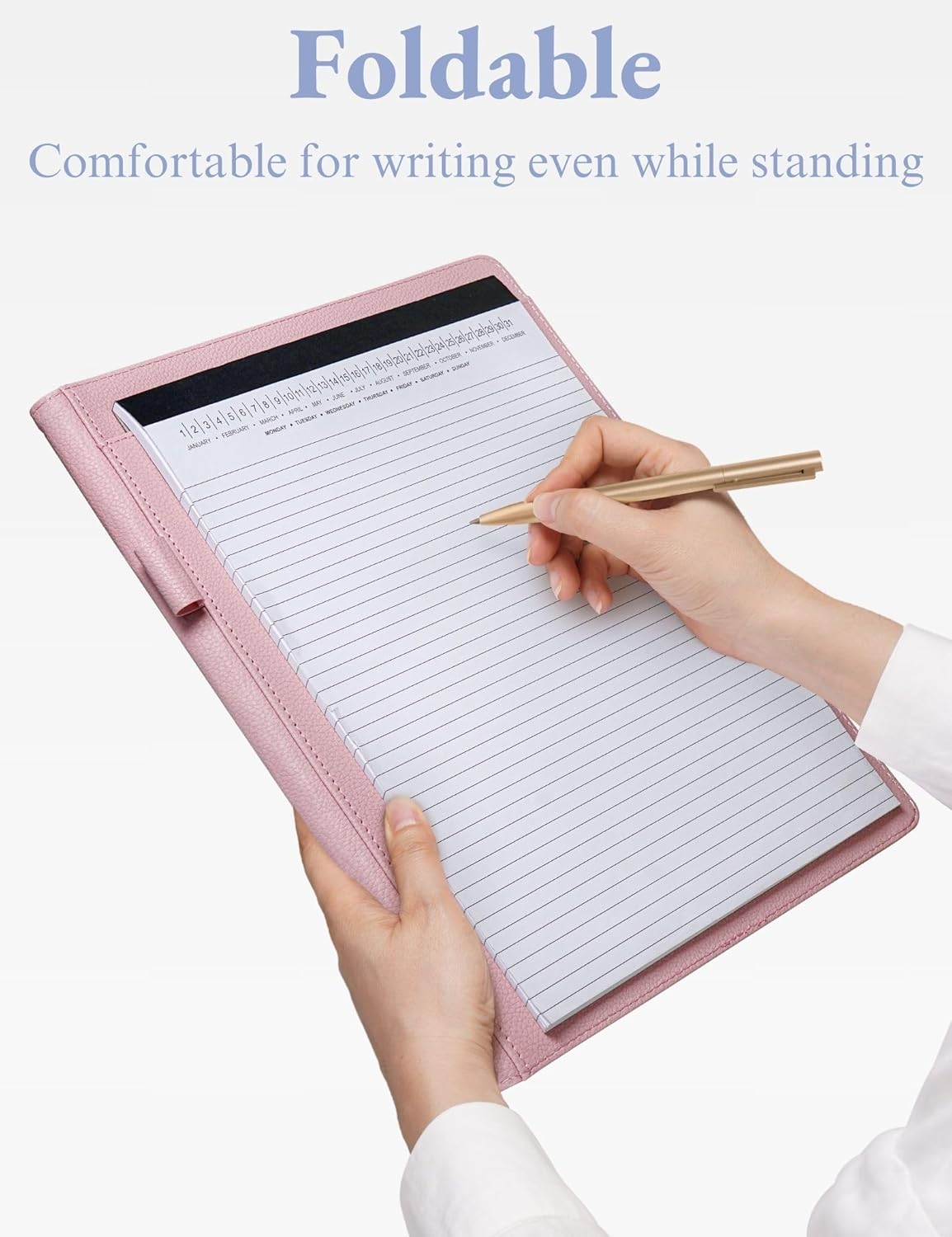 Mymazn Padfolio Portfolio Folder, Faux Leather Interview Resume Folder with Document Organizer & Business Card Holder, Letter-Sized Notepad Legal Pad Holder for Men Women (Sage Green)