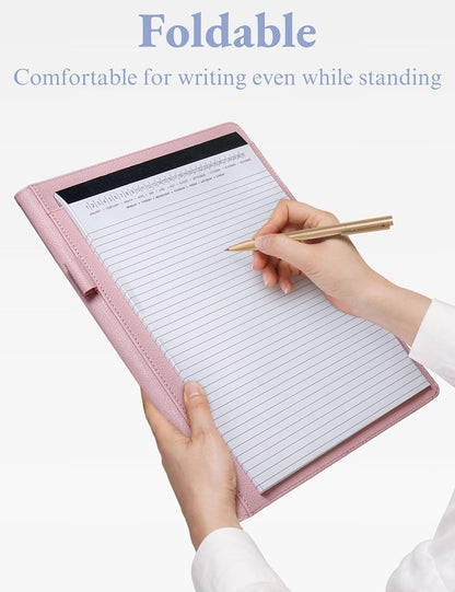 Mymazn Padfolio Portfolio Folder, Faux Leather Interview Resume Folder with Document Organizer & Business Card Holder, Letter-Sized Notepad Legal Pad Holder for Men Women (Sage Green)