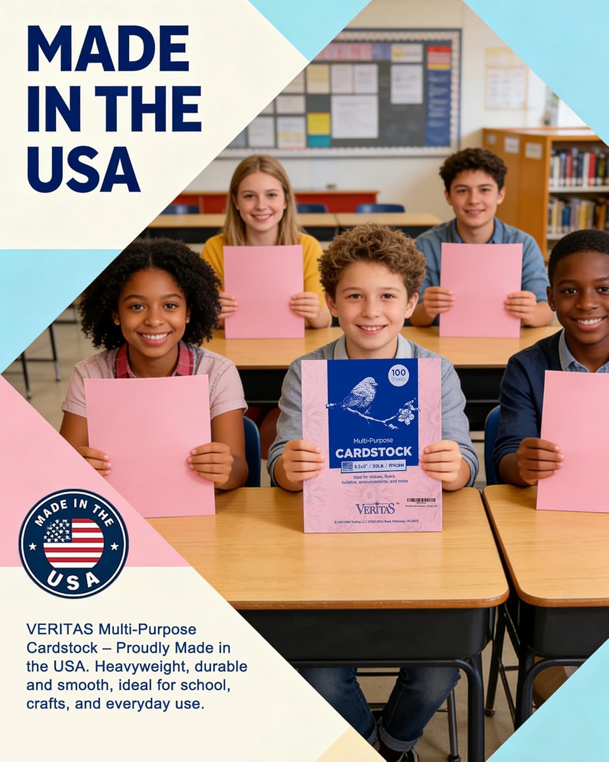 Veritas White Cardstock 8.5 x 11”, 110LB Index/199GSM Heavyweight Card Stock, 100 Sheets, Thick Cardstock Printer Paper for Copy, Printing, Art Projects, Invitations, Made In USA