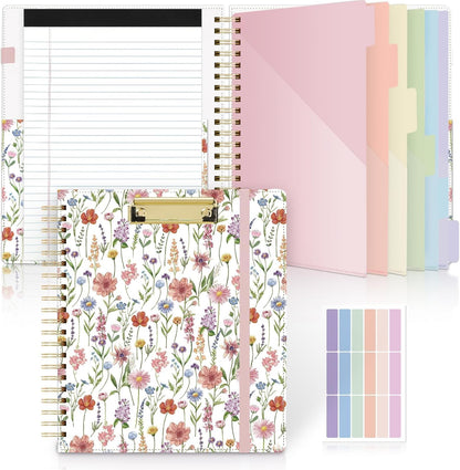 SKYDUE Clipboard Folder with Storage, 6 Dividers with 12 Pockets for Letter Size, Storage Clipboard Folio with Refillable Notepad, Spiral Clipboards Padfolio for Teacher Worker Nurse