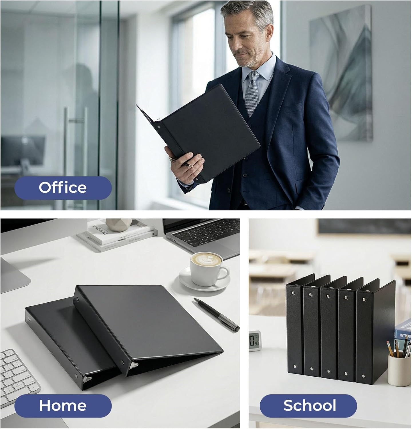 1.5-Inch 3-Ring Binder with Pockets, 1-1/2’’ Premium View Binders with Three Ring Binders Holds up to 325 Sheets US Letter Size, Bulk Pack of 6, Perfect for Home, Office, and School (1.5-inch) White