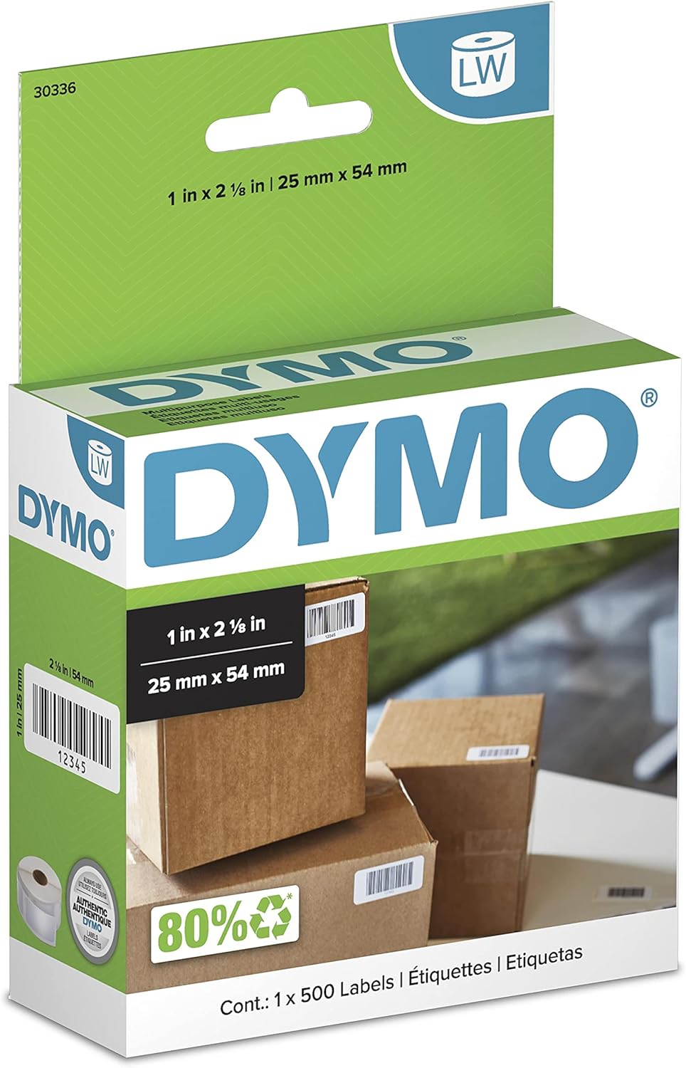 DYMO Authentic LW Multi-Purpose Labels, For LabelWriter Printers, Great for Barcodes, 1" x 2-1/8", 1 Roll of 500