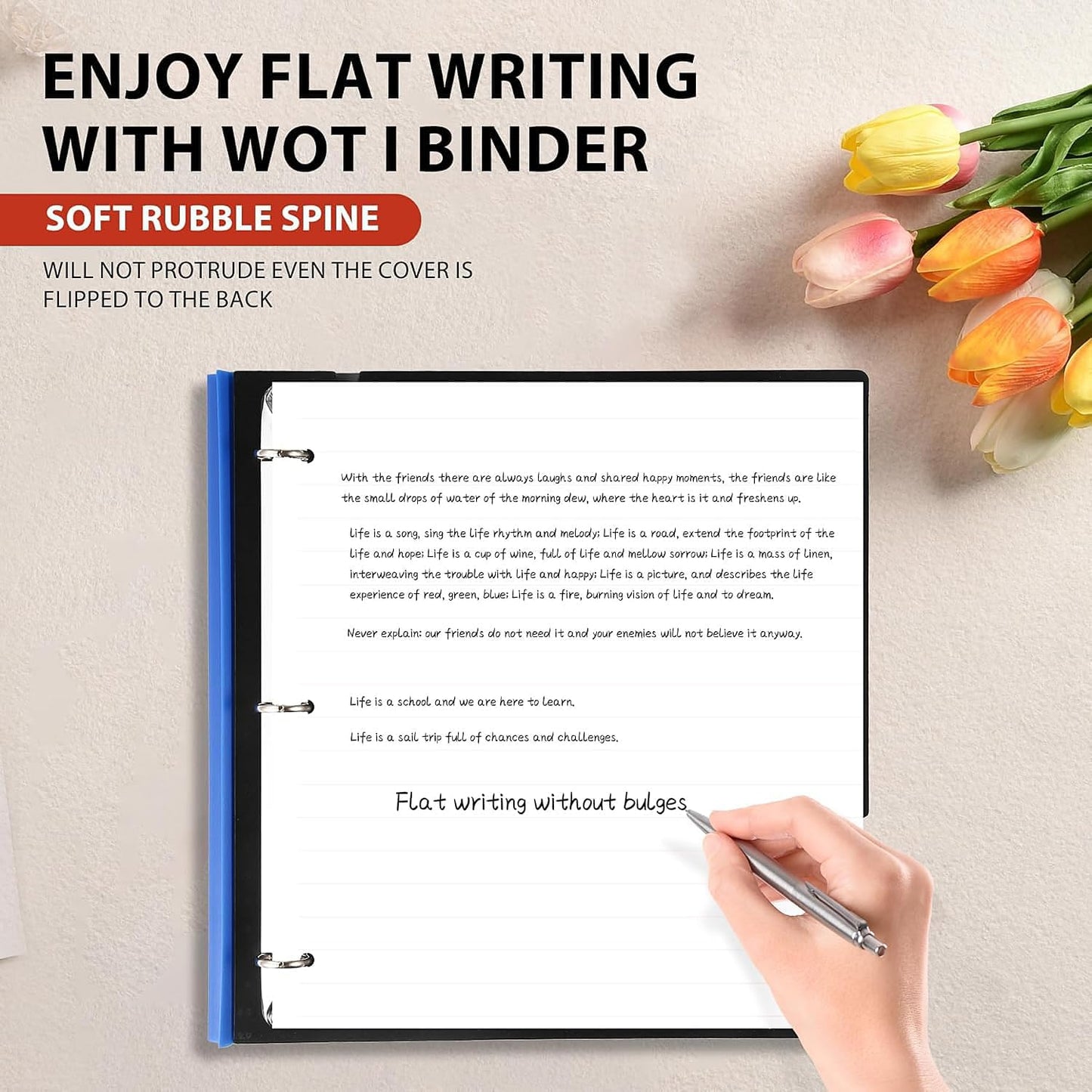WOT I 1 Inch Telescoping 3 Ring Binder 4 Pack, Expandable Flexible Binder with Customizable Front Cover & Clear Catalog Pocket, Holds 225 Sheets, School Office Supplies, White