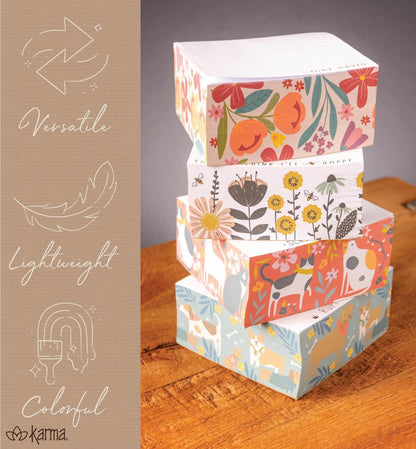Karma, Block Notepad, 500 Sheet Memo Paper Cube, Non-Sticky Memo Pad Cube for Office, and Home, Sunset Floral