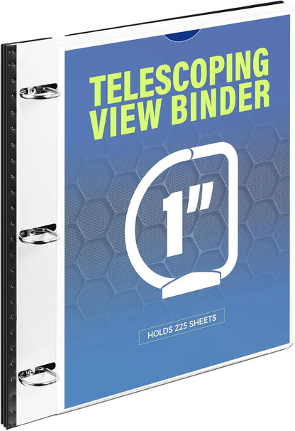 WOT I 1 Inch Telescoping 3 Ring Binder 4 Pack, Expandable Flexible Binder with Customizable Front Cover & Clear Catalog Pocket, Holds 225 Sheets, School Office Supplies, White