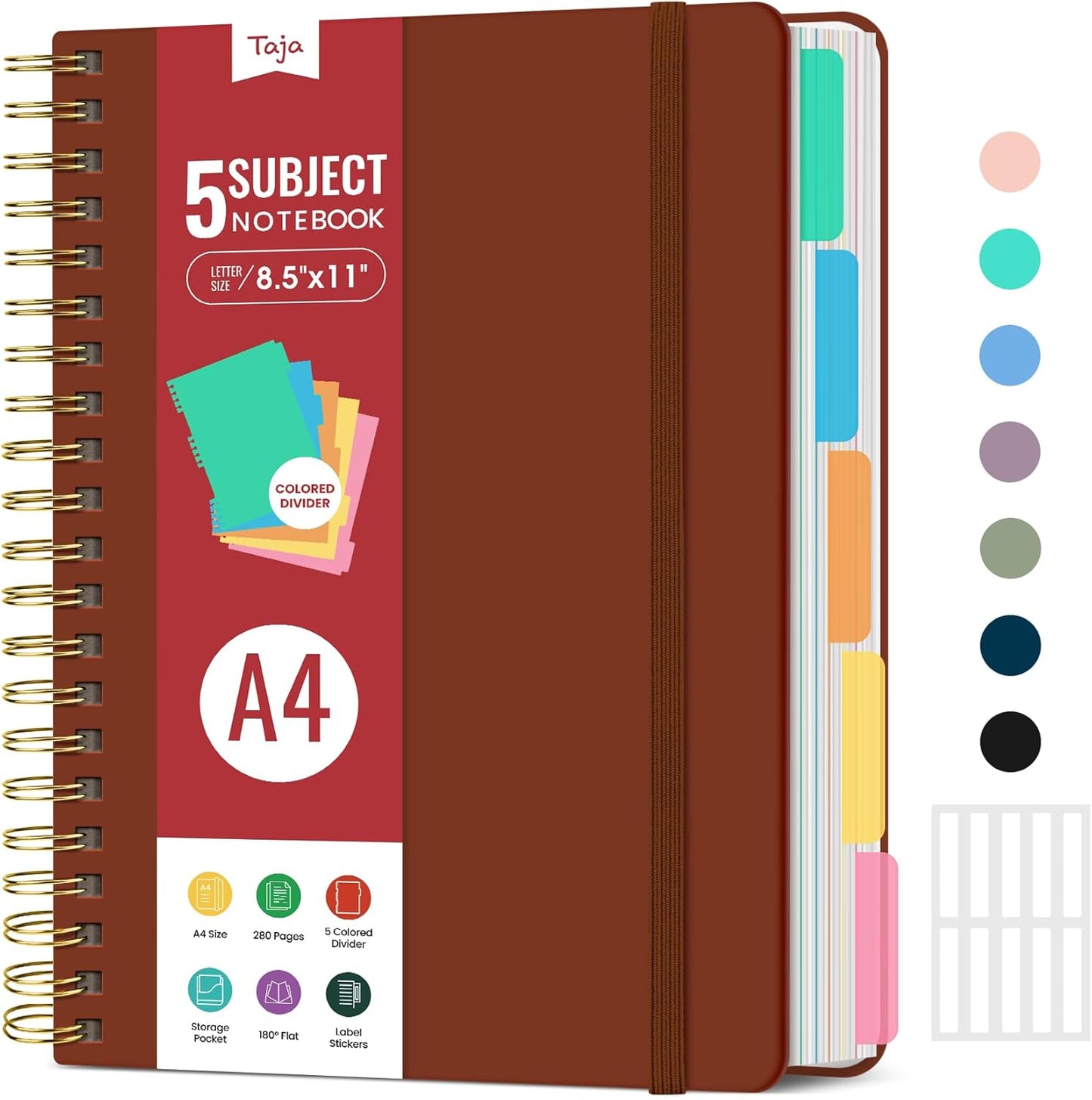 Hardcover Spiral Journal Notebooks for Work With Removable Dividers & Tabs, 8.5"x11" 5 Subject Notebook for Note Taking & Organizer, A4 College Ruled Lined Journal for Women & Writing, Aquamarine, 280 Pages