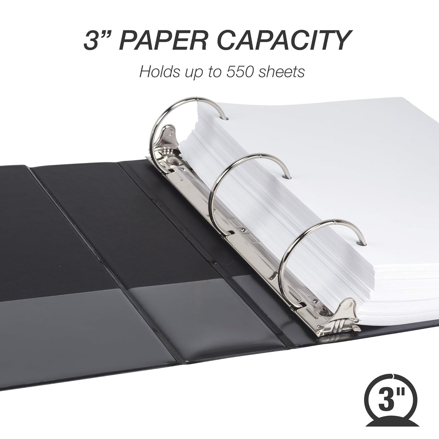 Samsill 3 Inch 3 Ring Binders, Economy Round Ring, Clear View Cover, 550 Sheet Capacity - for School, Home, Office - Black, 4 Pack