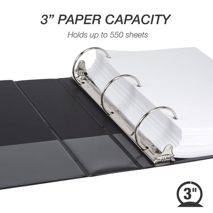 Samsill 3 Inch 3 Ring Binders, Economy Round Ring, Clear View Cover, 550 Sheet Capacity - for School, Home, Office - Black, 4 Pack