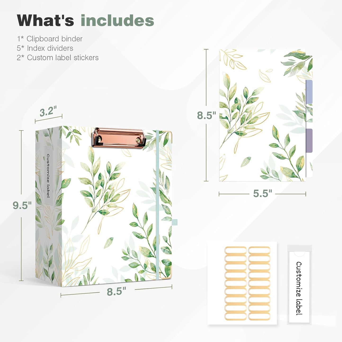 Ospelelf Binder 3 Ring 1 Inch, Floral Round Ring Clipboard Binder for Letter Size with 5 Tab Dividers, File Folder Labels, for School and Office Supplies