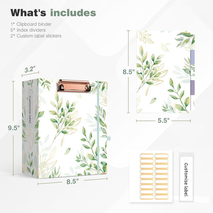 Ospelelf Binder 3 Ring 1 Inch, Floral Round Ring Clipboard Binder for Letter Size with 5 Tab Dividers, File Folder Labels, for School and Office Supplies