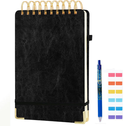 Top Spiral Notebook 8.5x11, A4 Large Leather Hardcover Top Bound Steno Pads, 240 Pages 100gsm Thick Lined Paper,Wide Ruled,Left Handed Notebook Journal for Work, School - Black
