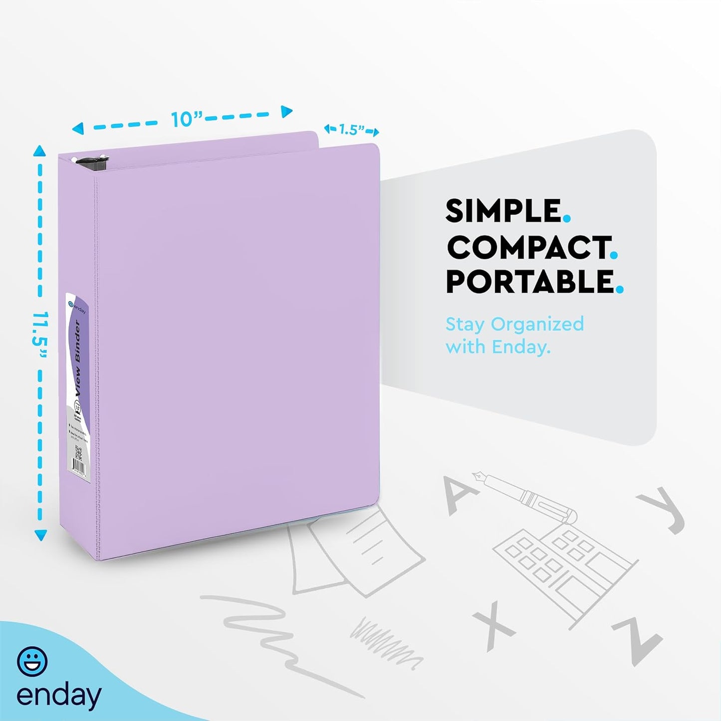 Enday 1.5 Inch Binder, Green - 1.5 Inch 3 Ring Binder, Round Ring Pastel with Clear View Cover for Letter Size 8.5 x 11'' Paper & 2 Inside Pockets, Ideal for School Supplies, Office, and Home