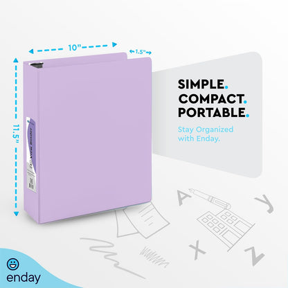 Enday 1.5 Inch Binder, Green - 1.5 Inch 3 Ring Binder, Round Ring Pastel with Clear View Cover for Letter Size 8.5 x 11'' Paper & 2 Inside Pockets, Ideal for School Supplies, Office, and Home