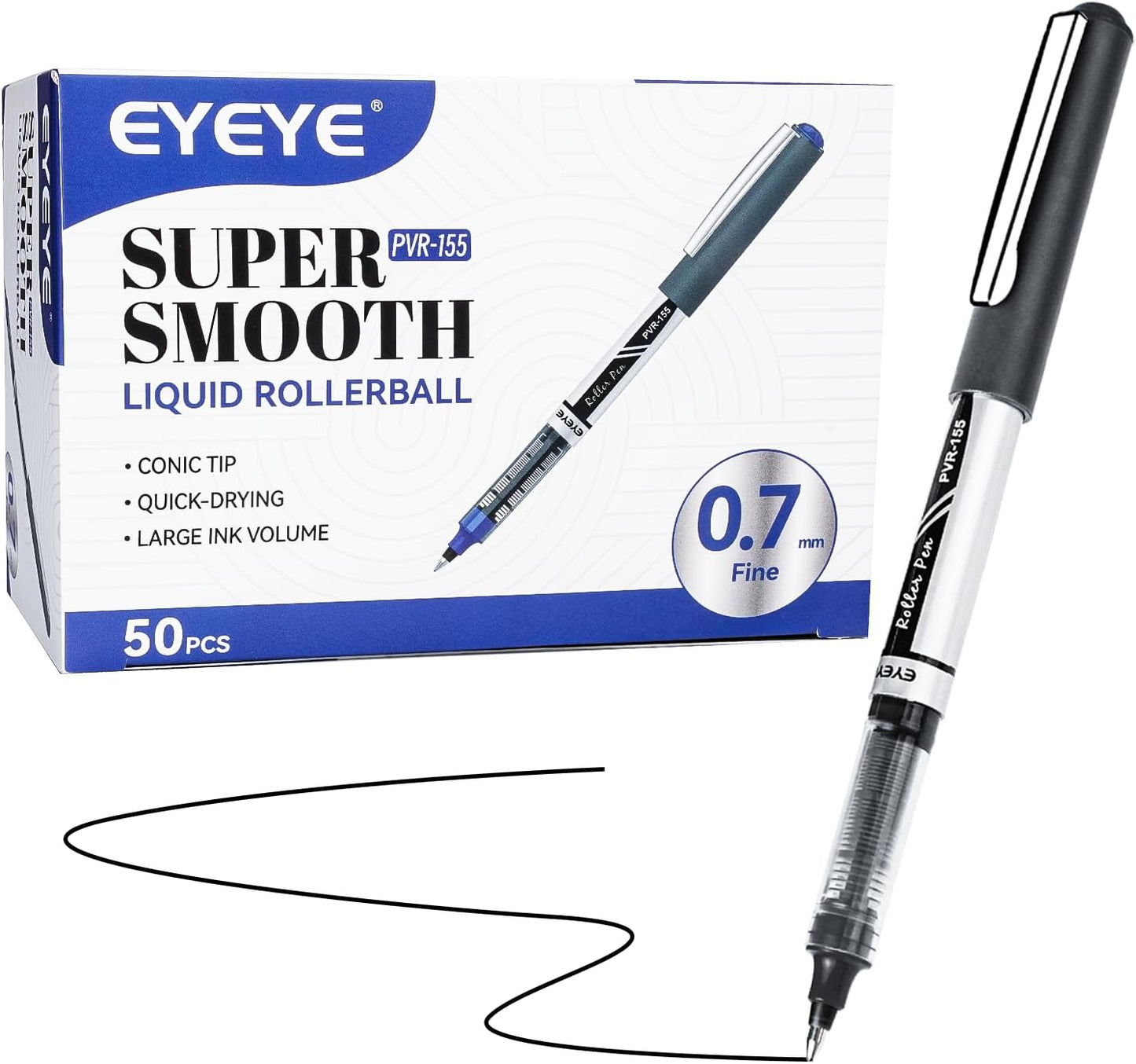 EYEYE 0.7mm Black Roller Ball Pens 25 Pack, Medium Point Rollerball Pen Quick Dry, Liquid Ink Pens Fine Point Smooth Writing Pens for Journaling, Note Taking, Office and School Supplies