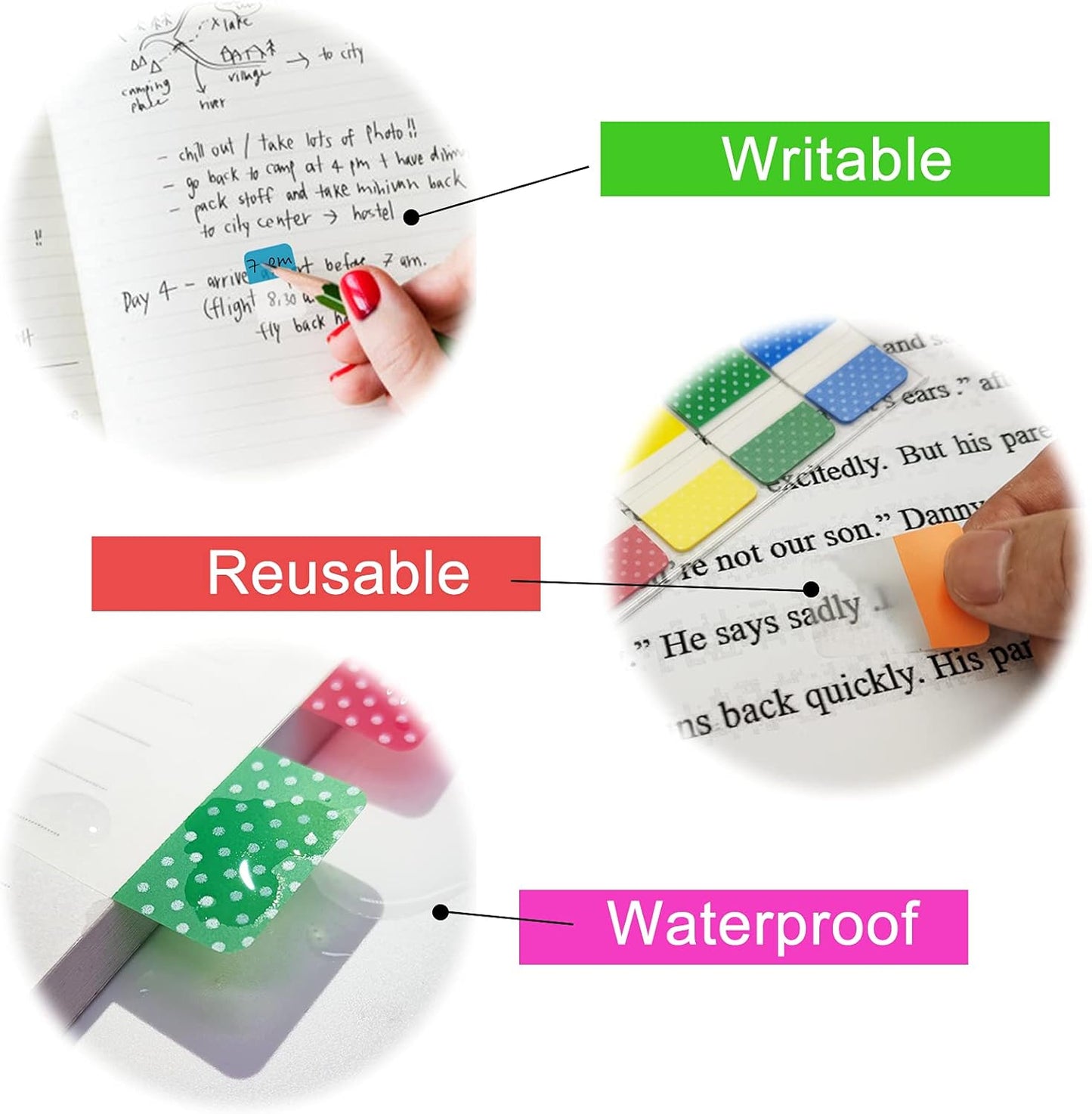 KICNIC Sticky Index Tabs 480 Pieces, 1 Inch Divider Tabs Stick On, Page Marker Bookmark, Write Tab Flags Self Adhesive, 6 Dispensers, 20 Pcs/Color