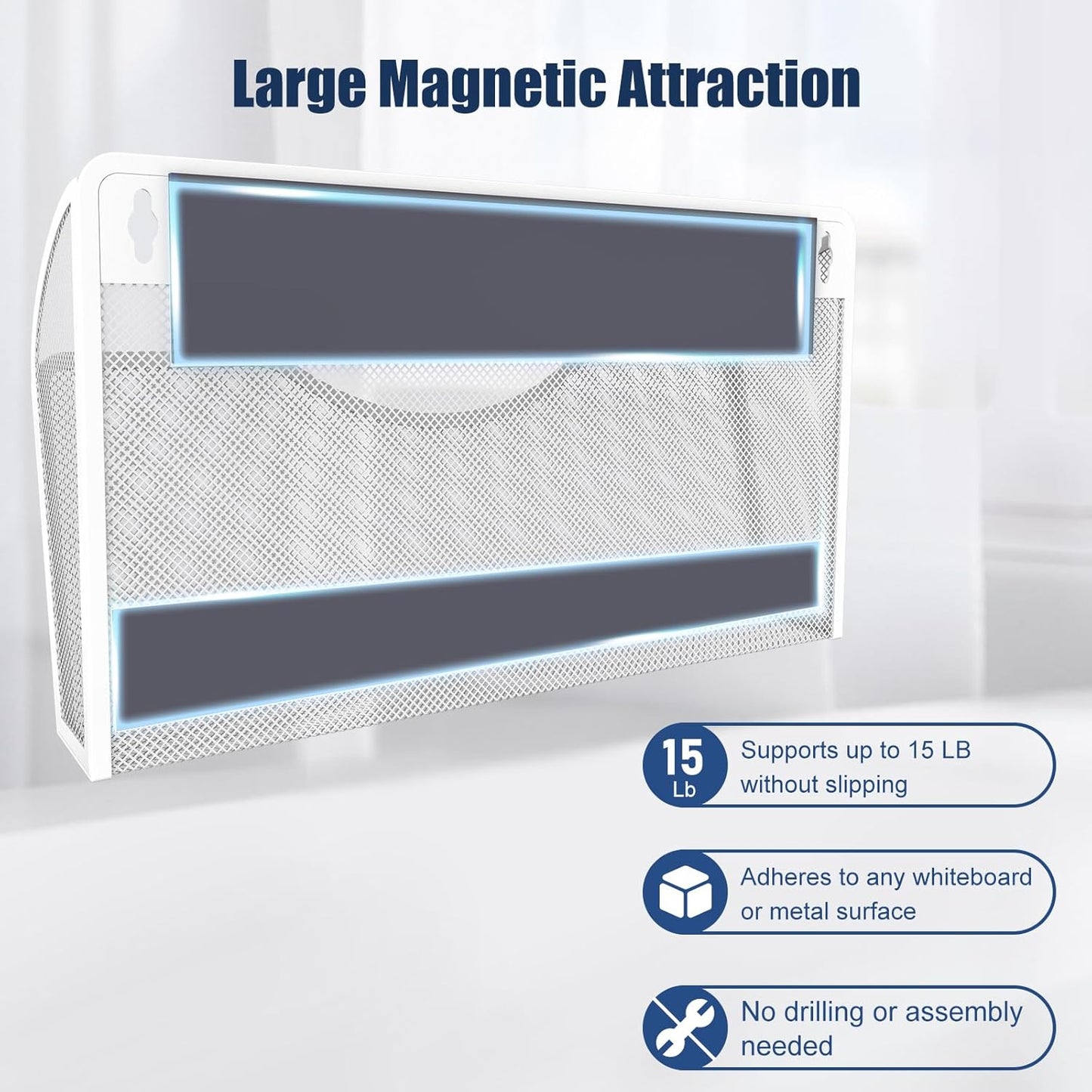 Magnetic File Holder 3 Pockets File Folder Organizer, Office Hanging Magazine Rack for File Cabinets, Magnetic Paper Holder, No Drilling Mail Organizer for Refrigerator, Whiteboard, Office, Kitchen