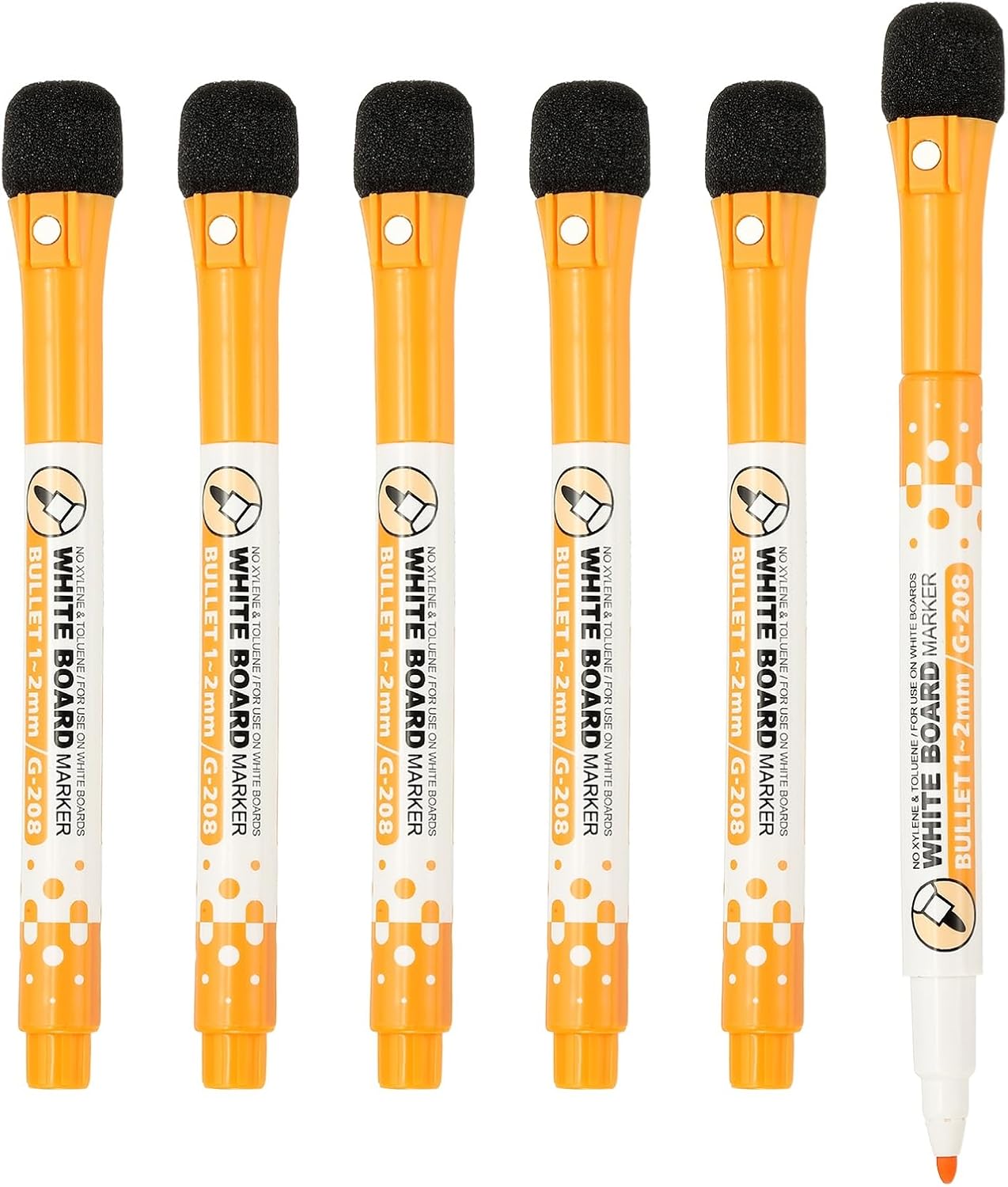 PATIKIL Magnetic Whiteboard Pen, Fine Tip Dry Erase Yellow White Board Markers with Eraser Whiteboard Calendar Supplies for Classroom Office, 6 Pcs, 1-2mm Tip