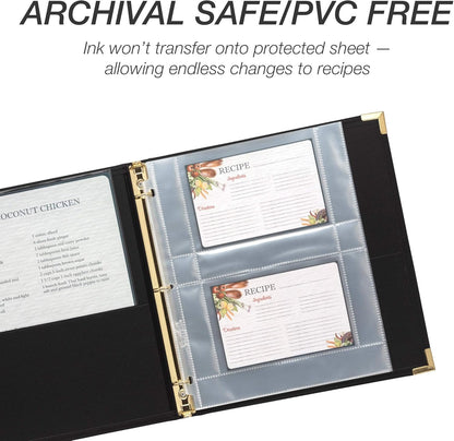 Samsill 8 Tab Recipe Dividers, Recipe Sleeves, Sheet Protector Dividers, with Tab Inserts, Clear, Super Heavyweight, Top Loading, 3 Hole Punched for Standard Letter Size Binders, Archival Safe