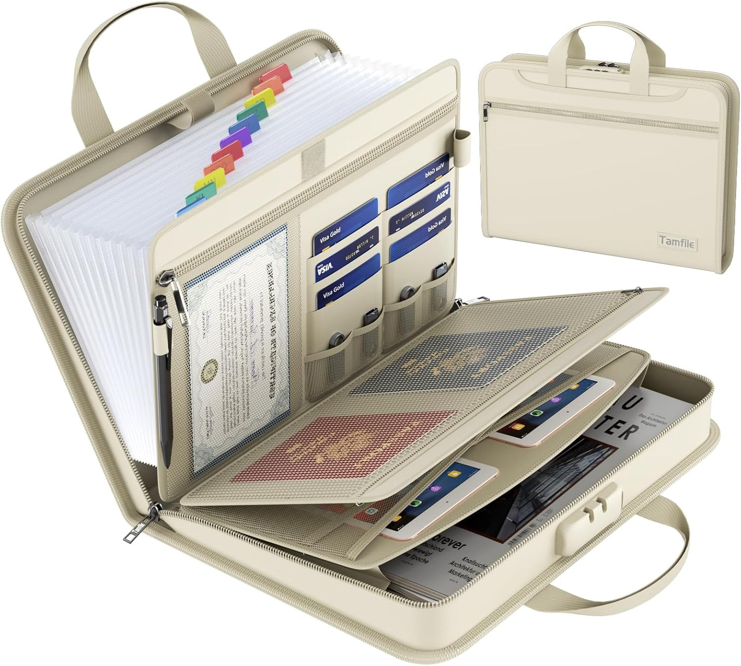 5200℉ Fireproof Accordion File Organizer with Lock, Thickened Document Organizer 13 Pocket with Zipper & Labels, Important Document Organizer, Expanding File Folder with Handle for Letter A4 (Grey)