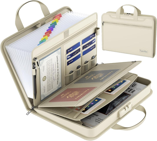 5200℉ Fireproof Accordion File Organizer with Lock, Thickened Document Organizer 13 Pocket with Zipper & Labels, Important Document Organizer, Expanding File Folder with Handle for Letter A4 (Grey)