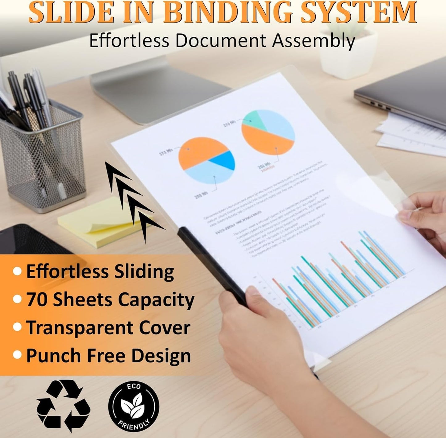 5 Pack Report Covers with Sliding Bar - Clear Plastic Presentation Folders for A4 & Letter Size Paper, 70 Sheet Capacity File Document Binder for School, Office, Resume & Business Use