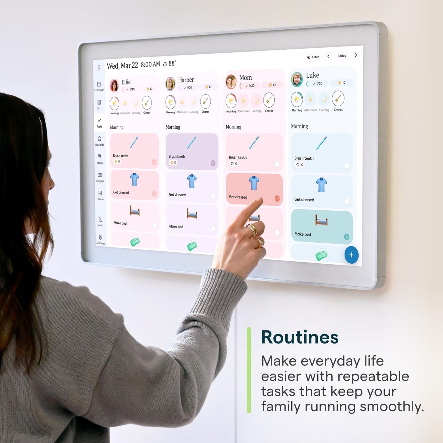 Skylight Calendar Max: 27-Inch Smart Digital Calendar & Chore Chart, Family Organizer with Interactive Touchscreen Display – Wall Mountable in Portrait or Landscape, Classic White Frame