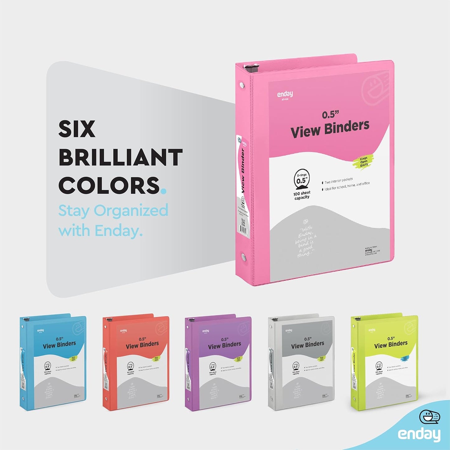 Enday 1 Inch Binder (6 Pack - Grey) 3 Ring Binder 1 inch with Clear View Cover and 2 Inside Pocket - for Letter Size 8.5 x 11'' Paper, Ideal for School Supplies, Office, and Home