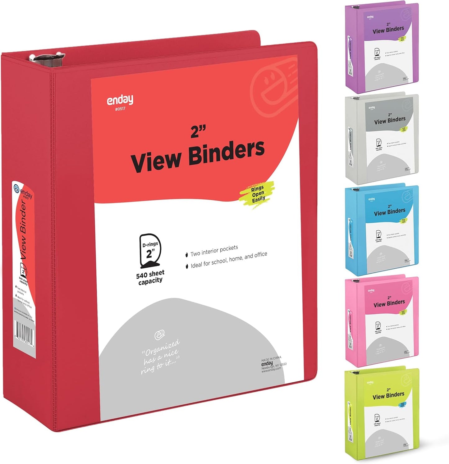 3 Inch Binder 3 Ring Binders Green, Slant D-Ring 3” Clear View Cover with 2 Inside Pockets, Heavy Duty Colored School Supplies Office and Home Binders – By Enday