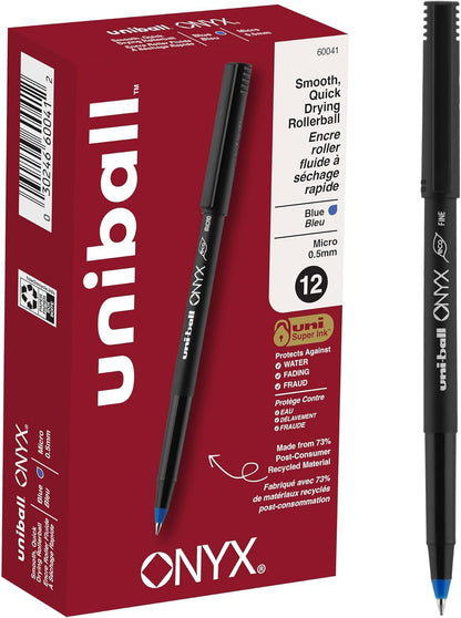 uniball Roller Rollerball Pens, Micro Point (0.5mm), Blue, 12 Pack