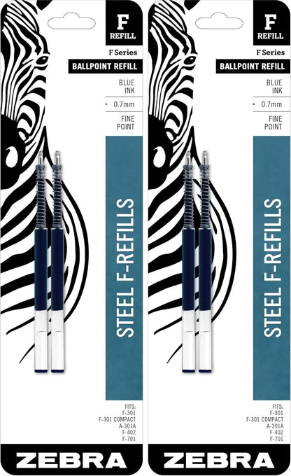 Zebra Pen Steel, F-Refill Ballpoint Ink Refills, 0.7mm Fine Point, Black Ink, Fits Zebra F-301, F-402, and F-701 Ballpoint Pens, Smooth Writing Performance, 2-Pack (85512)