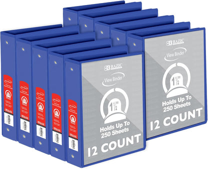 BAZIC Products 3 Ring Binder - Burgundy, Economy View Binder with Clear Overlay Cover and Round Rings, Organizer for School Office Home Use, 1.5-inch Capacity Holds 280 Sheets Paper, 1-Pack